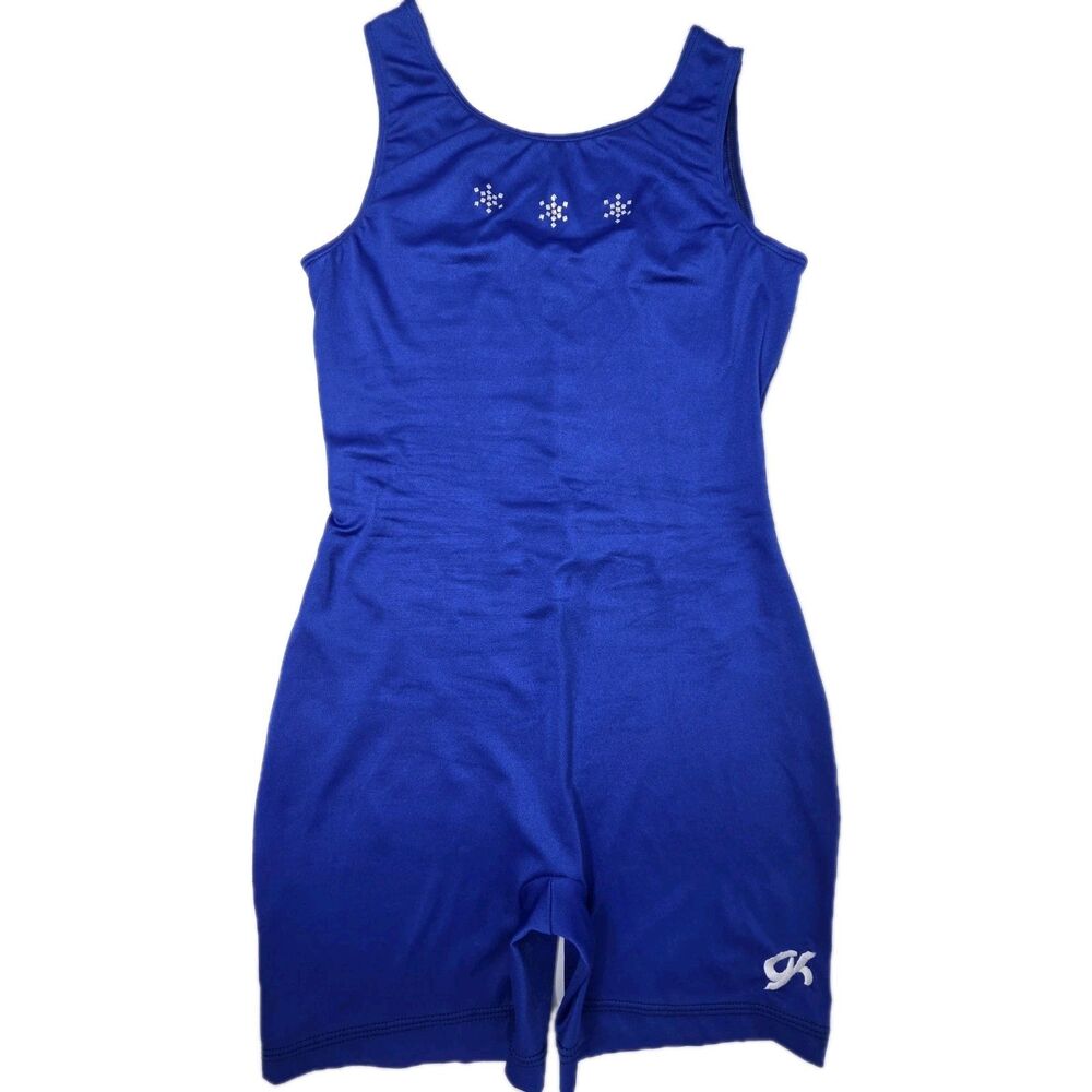 GK Elite VTG 90s Blue Snowflake Bling Logo Biketard Unitard Dance AXL Adult XL - Picture 10 of 16